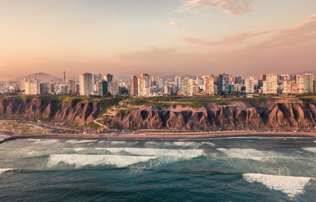 Lima coastline and skyline at dusk