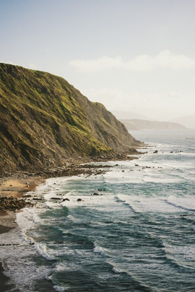 The rocky Basque coast and the ocean from above