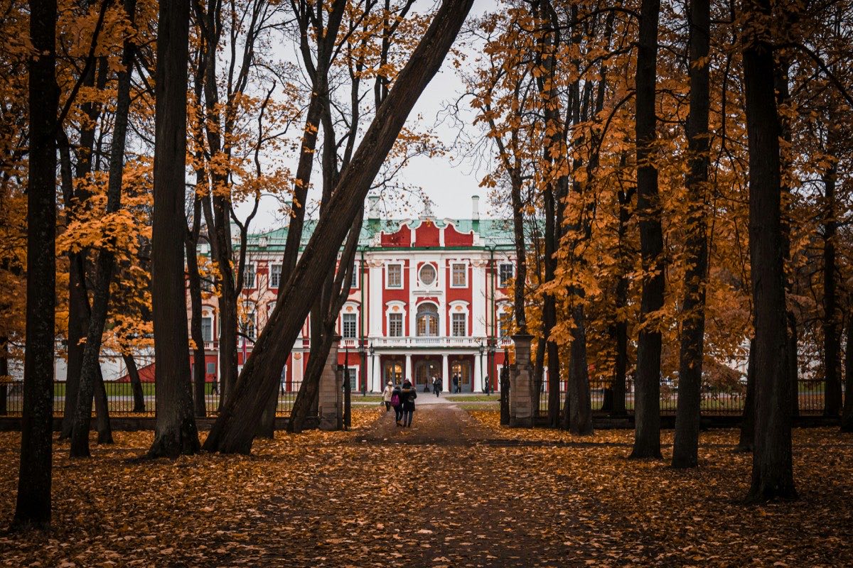 Kadrioru loss sügisel kollaste lehtede ja pargipuude vahel Tallinnas