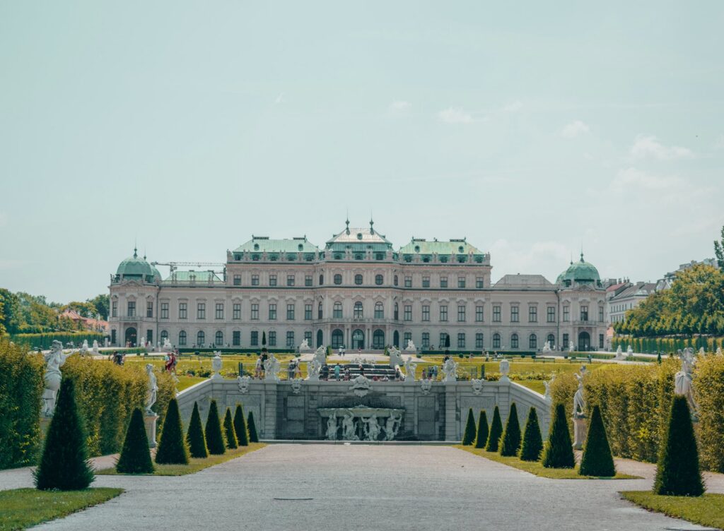 Belvedere Palace and gardens in Vienna in autumn